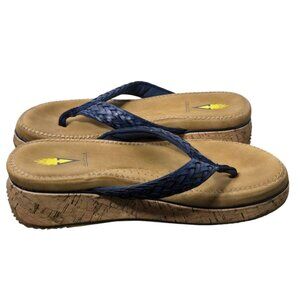 Volatile Womens Blue Wedge Platform Sandals Size 7 Woven Summer Cork Chunky Date